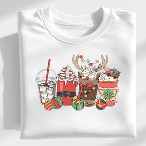 Christmas T-shirt Holiday Coffee S M L XL XXL soft fun New Custom made White
